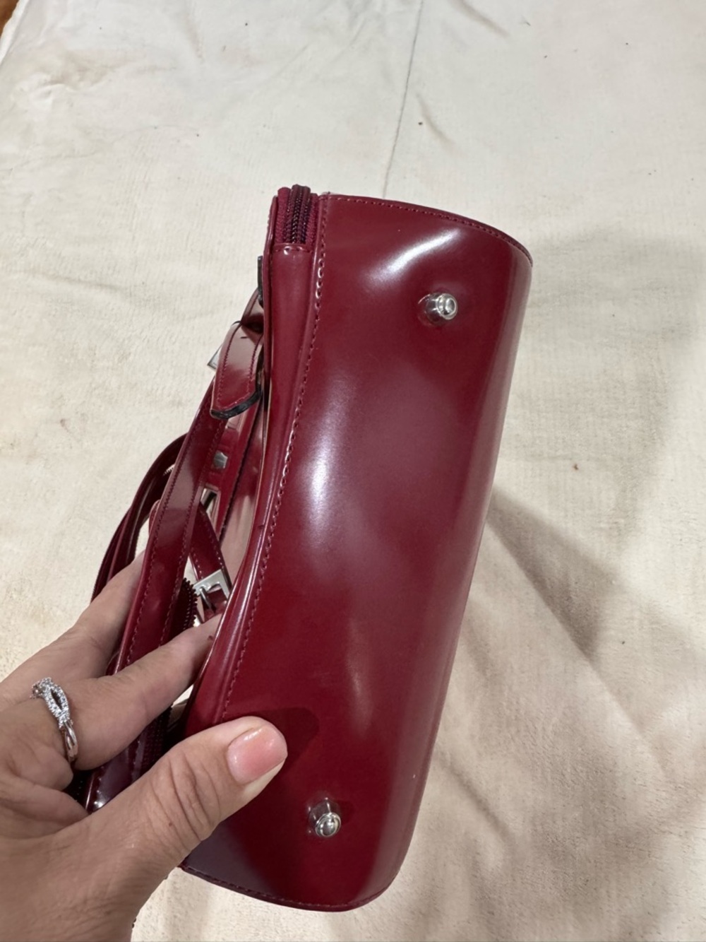 Red Leather Backpack with Embossed Logo - Picture 5 of 5
